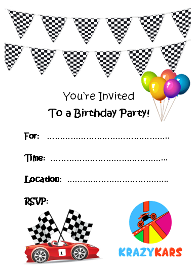 Krazy Kars Birthday Invitation Template