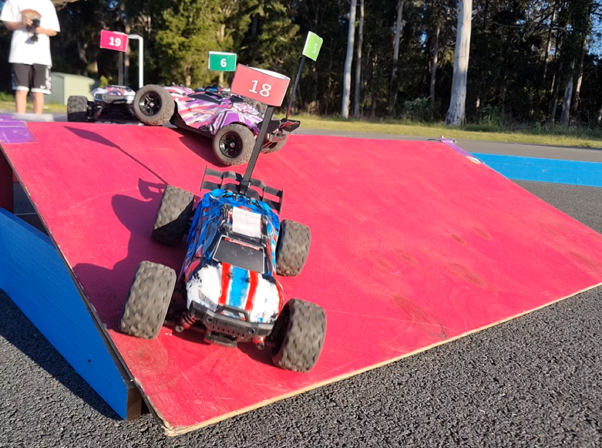 RC car balanced on the ramp