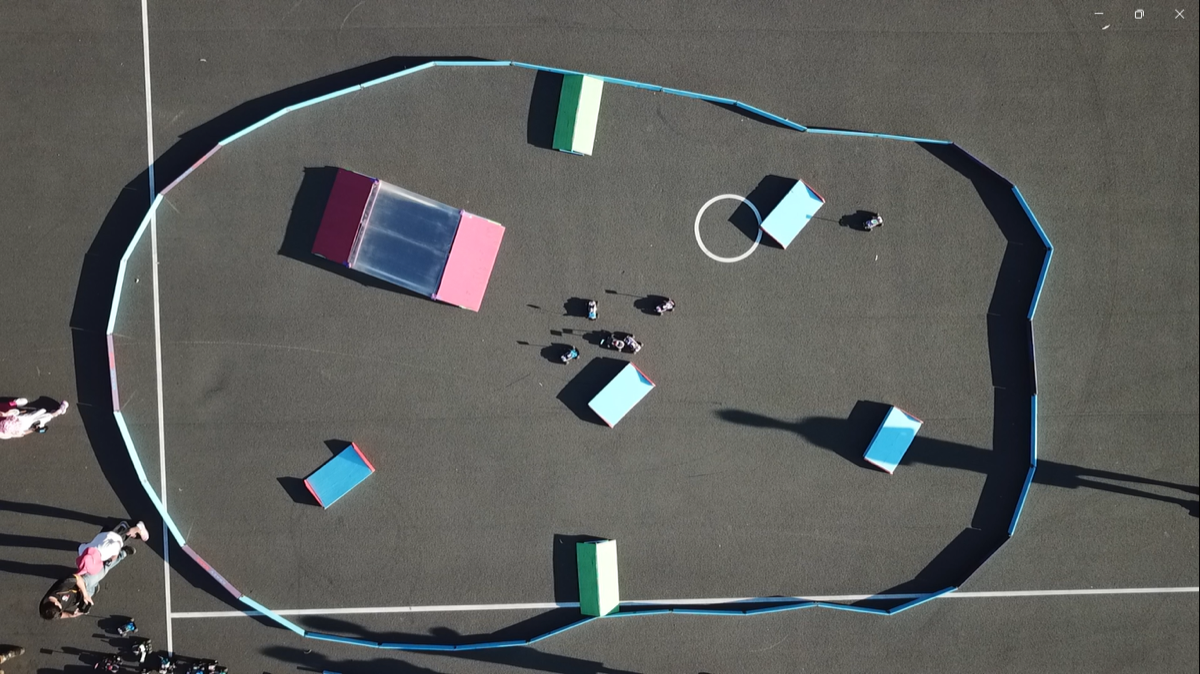 Aerial view of the RC car arena in action
