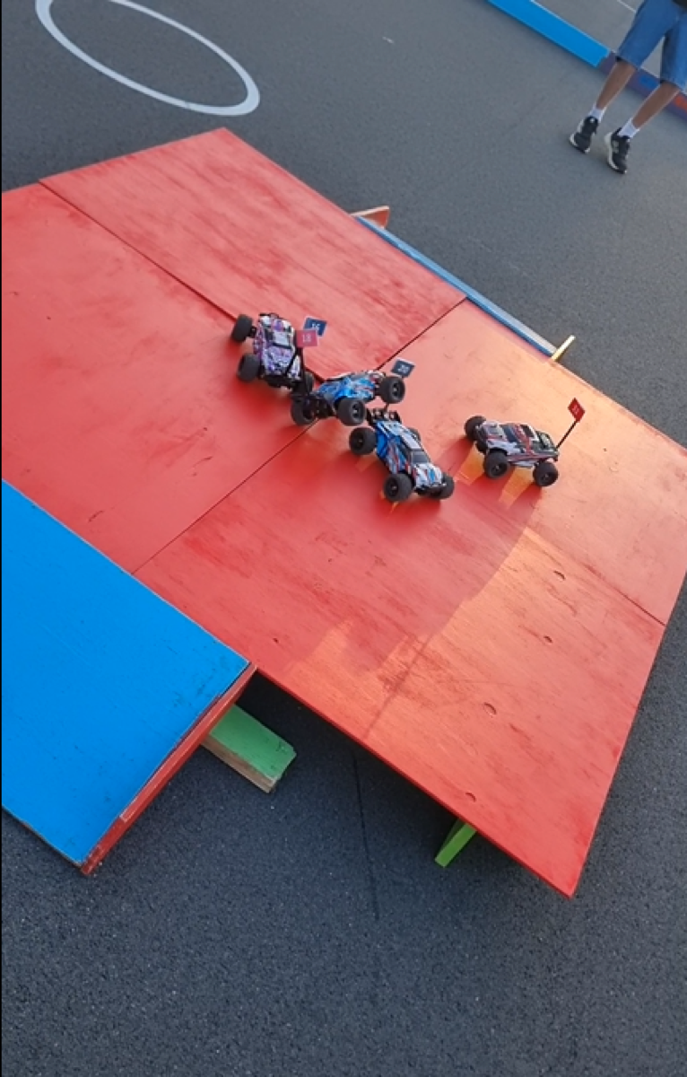 Aerial view of RC cars and participants